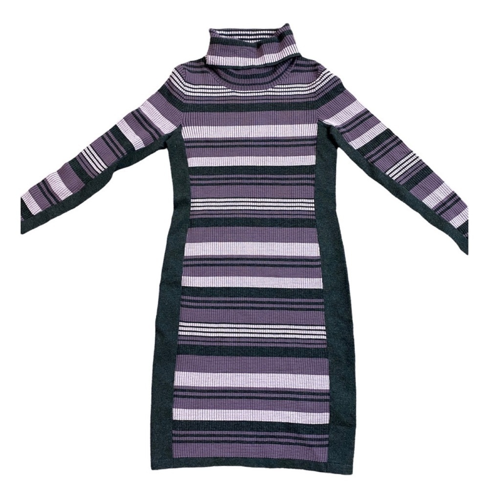 đ
șEtcetera Womenâs Sweater Dress Knit Turtleneck Knee Length Purple Grey sz S - Picture 3 of 10